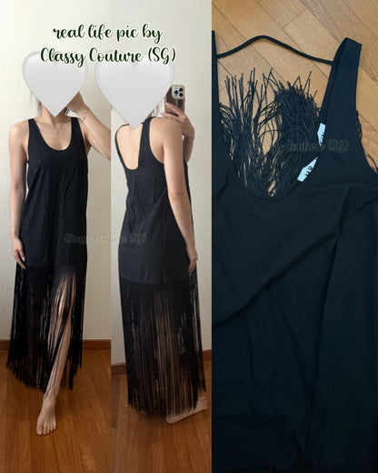 ML Tassel Lyocell-blend Fringe Slip Midi Dress