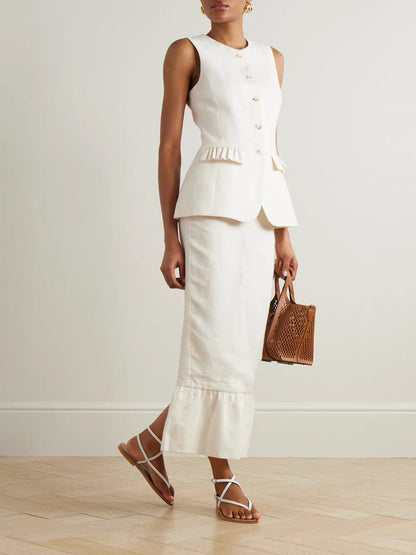 PSE Matilda Gilet Linen Vest Top | Midi Column Skirt | Set