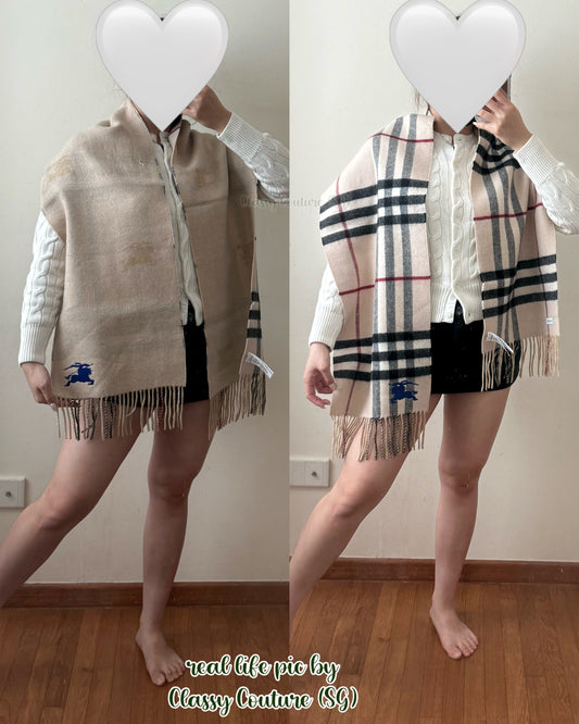 2 Colors! BBR Fringed Reversible Knight Check Cashmere Scarf 168*30cm