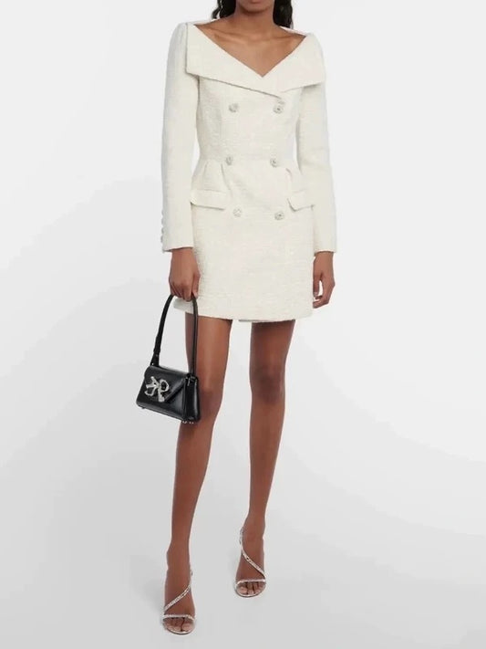 SP Cream Metallic Boucle Open Neck Mini Dress