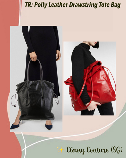 TR Polly Smooth Calfskin Leather Drawstring Tote Bag