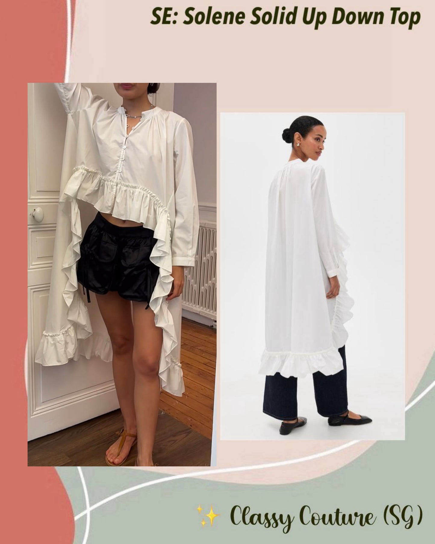SE Solene Solid Up Down Cotton Poplin Long Sleeve Top