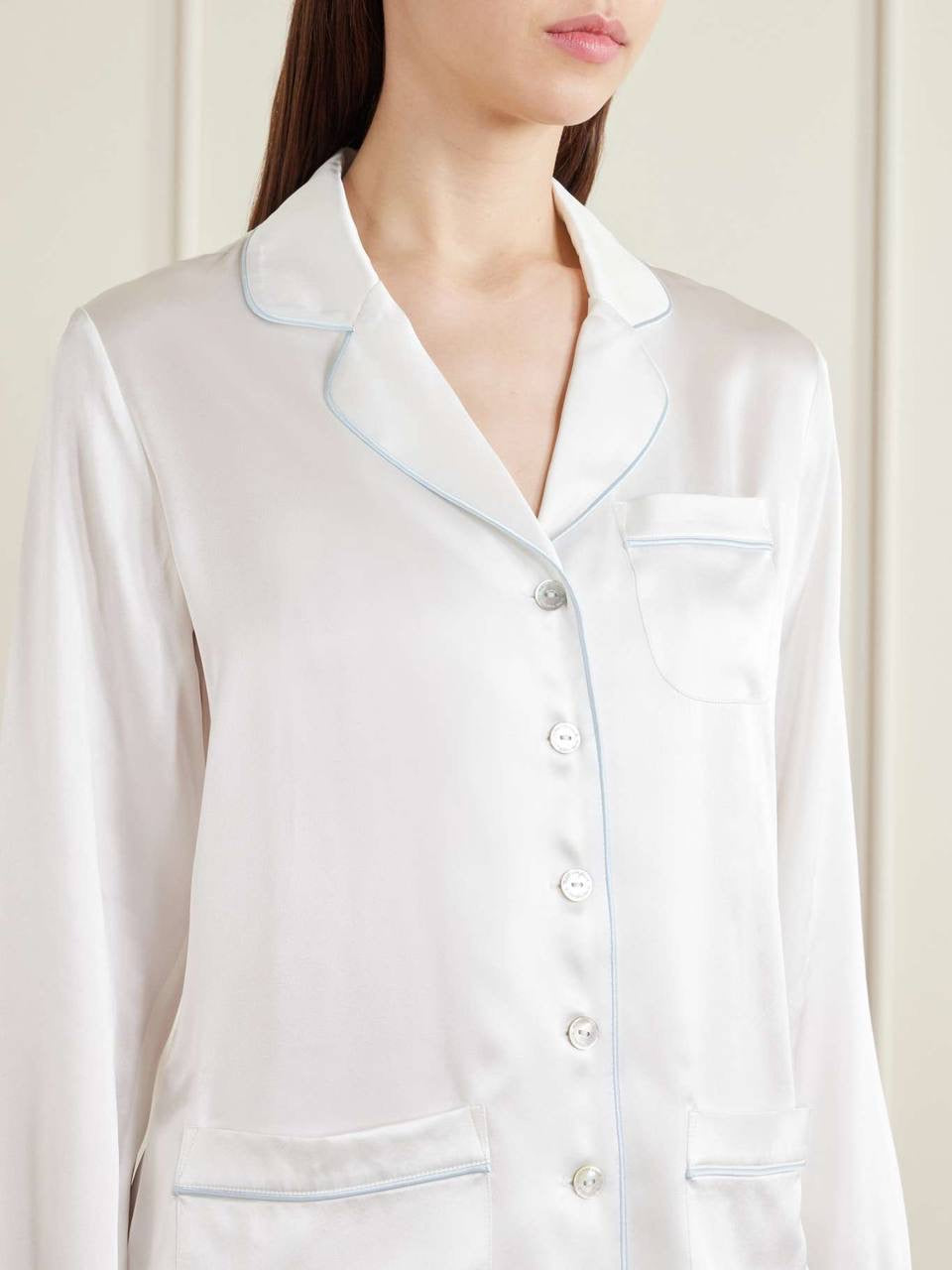 OVH Yves Rose Pink | Lila Nika Striped | Coco White Silk Satin Pyjamas Set