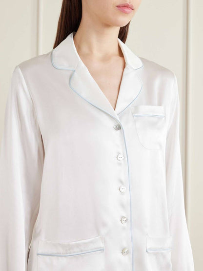 OVH Yves Rose Pink | Lila Nika Striped | Coco White Silk Satin Pyjamas Set
