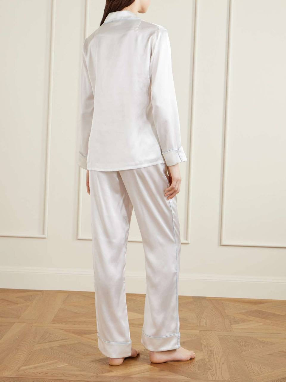 OVH Yves Rose Pink | Lila Nika Striped | Coco White Silk Satin Pyjamas Set