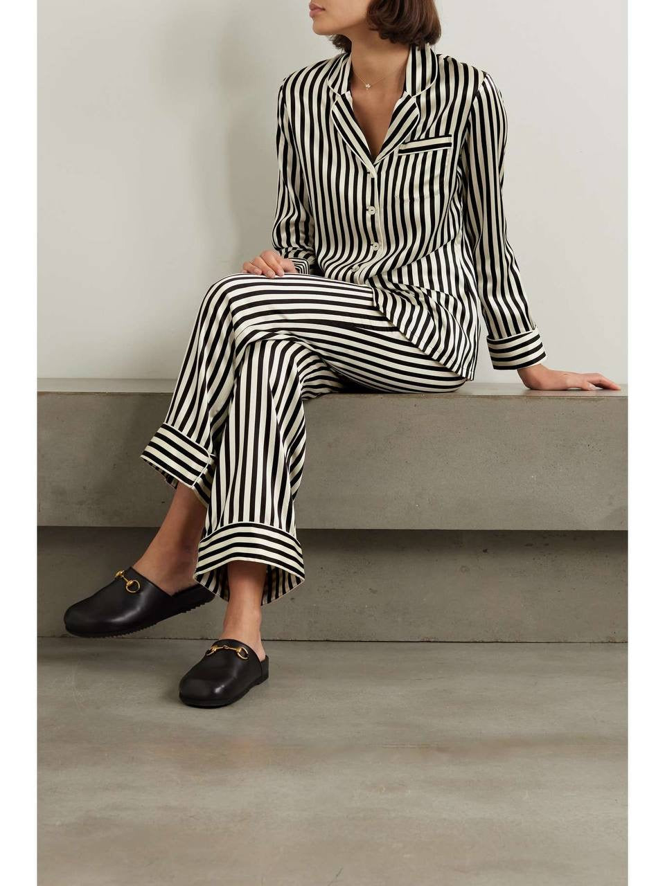 OVH Yves Rose Pink | Lila Nika Striped | Coco White Silk Satin Pyjamas Set