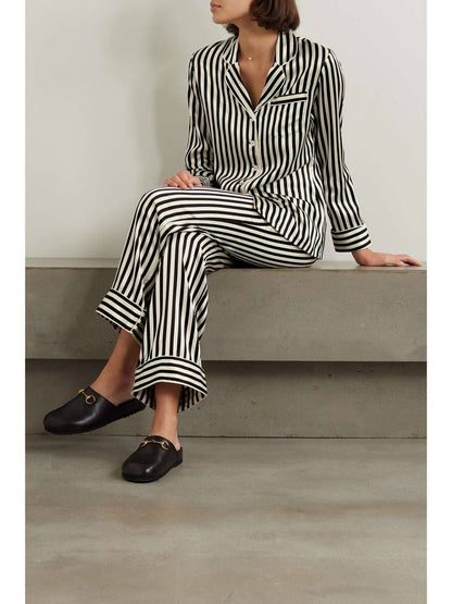 OVH Yves Rose Pink | Lila Nika Striped | Coco White Silk Satin Pyjamas Set