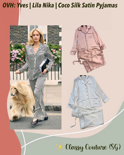 OVH Yves Rose Pink | Lila Nika Striped | Coco White Silk Satin Pyjamas Set