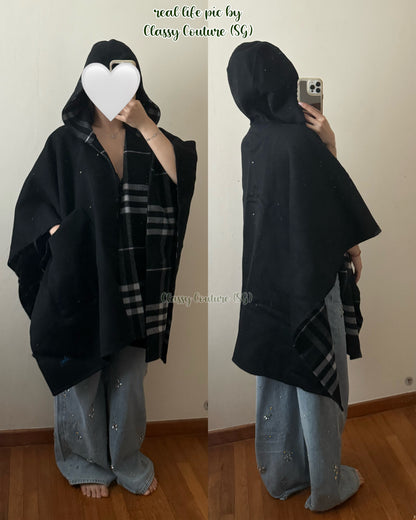4 Colors! BBR Cashmere Reversible Hooded Cape