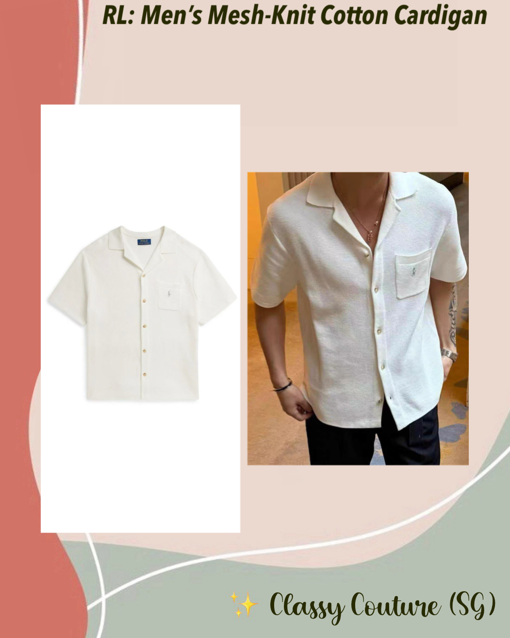 RL Men’s Mesh-Knit Cotton Short Sleeve Cardigan Shirt