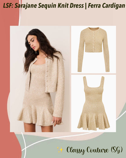 2 Colors! LSF Sarajane Sequin Stretch Knit Mini Dress | Ferra Knit Cardigan | Honey Gold & Black Set