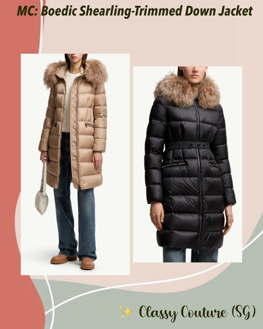 MC Boedic Hooded Shearling-Trimmed Long Down Jacket Coat