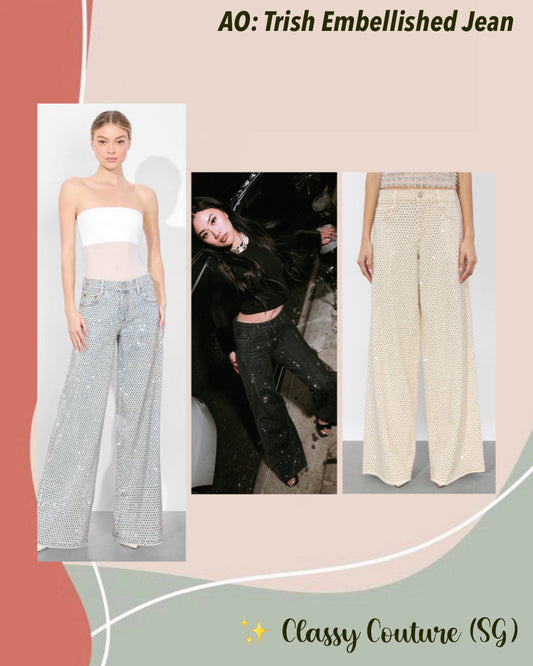 AO Trish Rhinestone Embellished Low-Rise Wide Leg Jean Pants