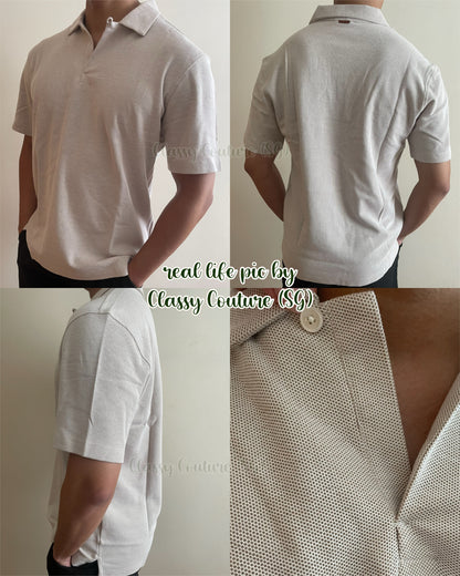 SALE! ZN Men’s Single-button Honeycomb Cotton Polo Shirt in Light Beige