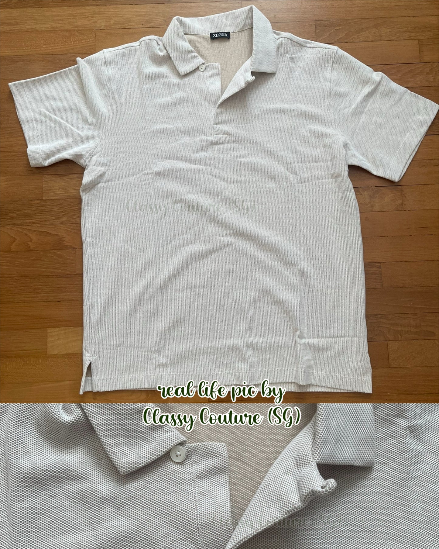 SALE! ZN Men’s Single-button Honeycomb Cotton Polo Shirt in Light Beige