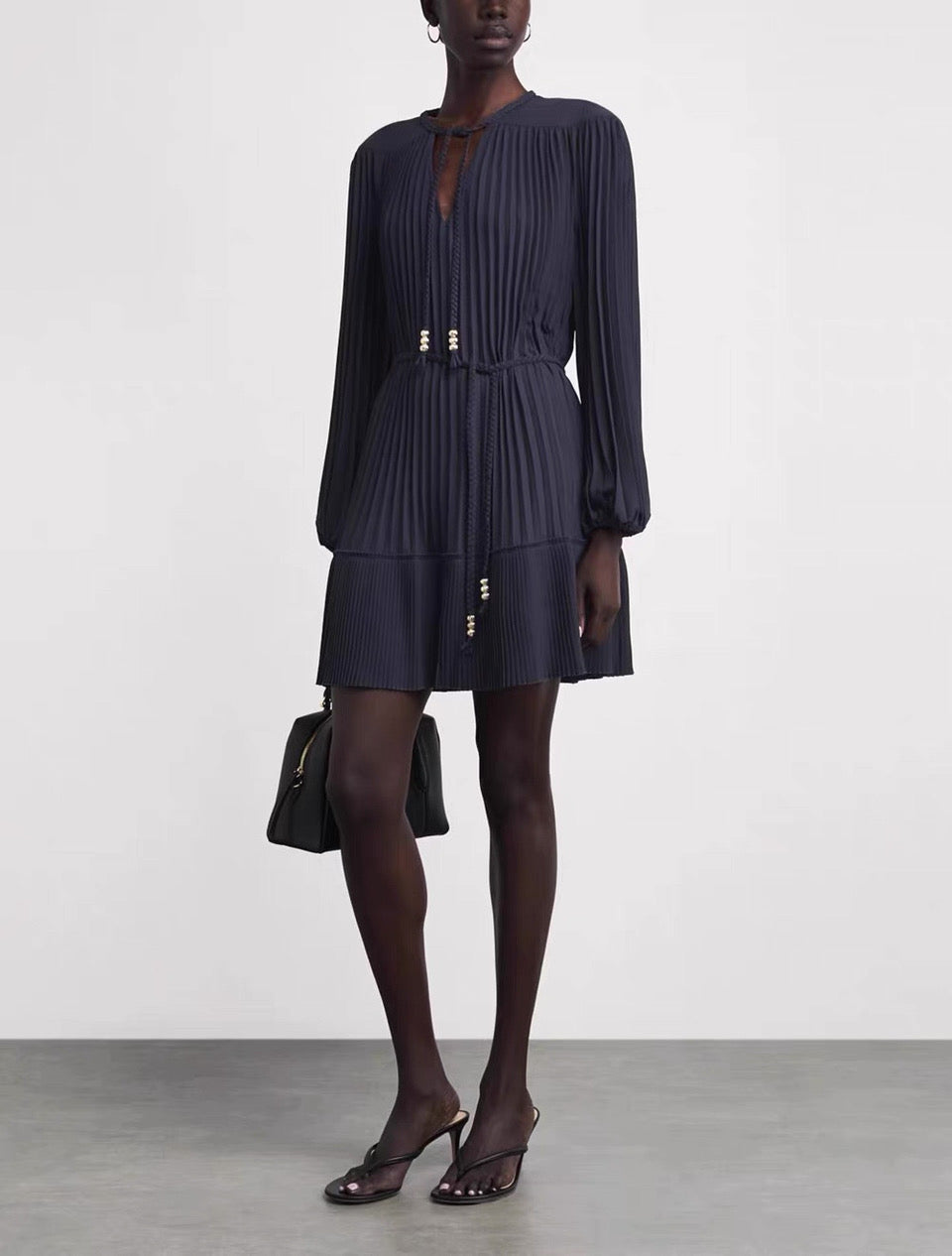 MJ Navy Blue & Black Short Pleated Mini Dress