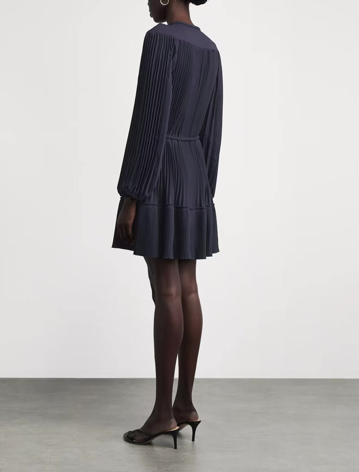 MJ Navy Blue & Black Short Pleated Mini Dress