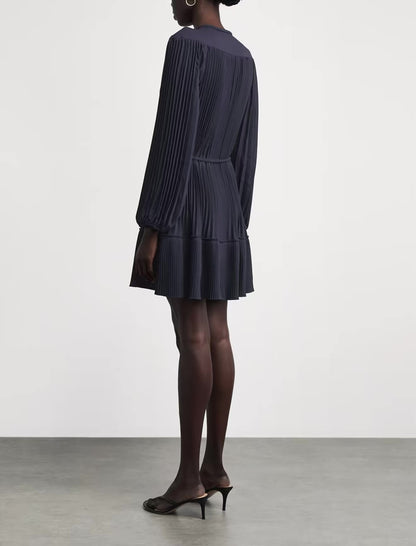 MJ Navy Blue & Black Short Pleated Mini Dress