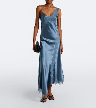 VB Vernon Lace Silk-viscose Midi Maxi Dress in Blue Silk Steel