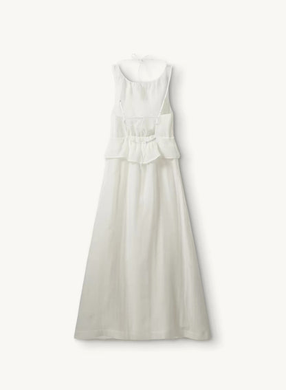 Thetis Halter Tie-back Peplum Top | Maxi Dress Gown in White Chiffon