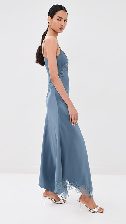 VB Vernon Lace Silk-viscose Midi Maxi Dress in Blue Silk Steel