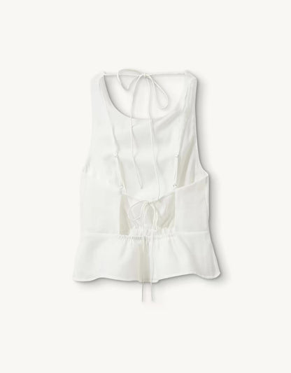 Thetis Halter Tie-back Peplum Top | Maxi Dress Gown in White Chiffon