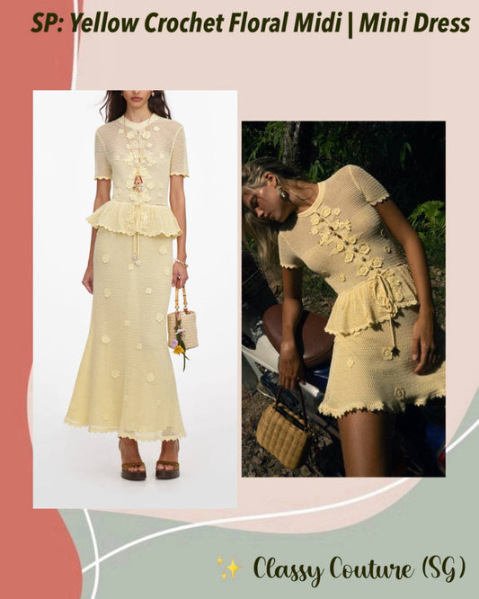 SP Yellow Crochet Floral Mini | Midi Dress