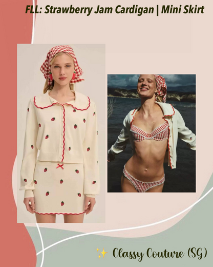 FLL Strawberry Jam Cardigan | Mini Skirt | Viscose-blend Set
