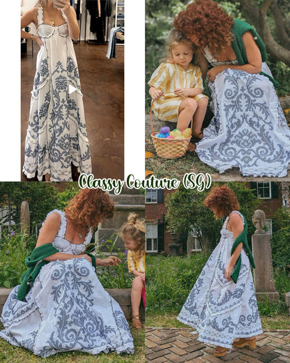 ALM Hazel Smocked Embroidered Sundress Midi Dress