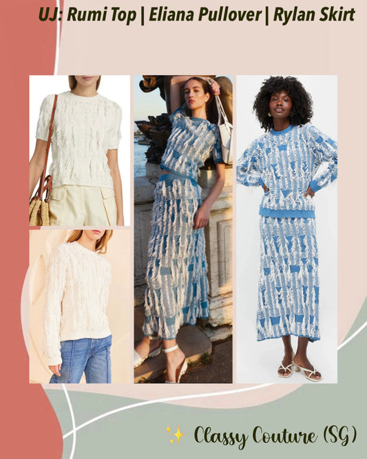 UJ Rumi Top | Long Sleeve Eliana Pullover | Rylan Jacquard Midi Skirt  | Cotton-Blend Set