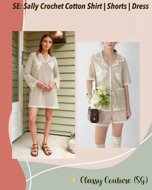 SE Sally Sheer Crochet Cotton Shirt | Shorts | Coverup Mini Dress | Set