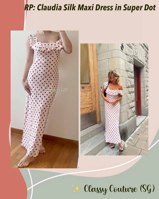 RP Claudia Silk Maxi Dress in Super Dot red white polka