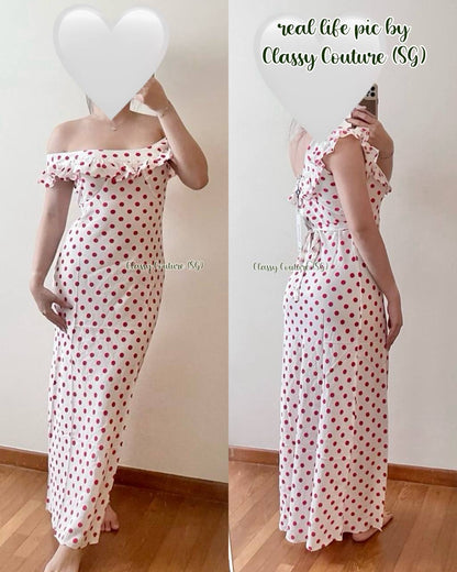 RP Claudia Silk Maxi Dress in Super Dot red white polka