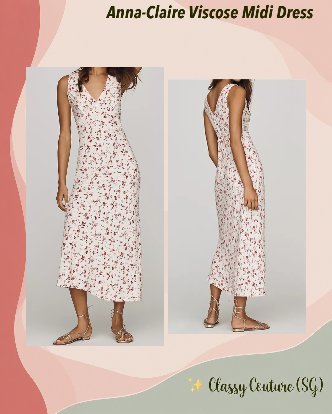 Anna-Claire Viscose V-neck Midi Dress in Pink/white Floral