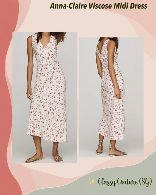 Anna-Claire Viscose V-neck Midi Dress in Pink/white Floral