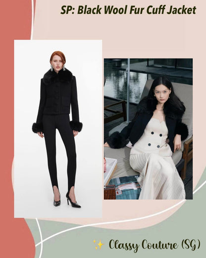 SP Black Wool Fur Cuff Jacket