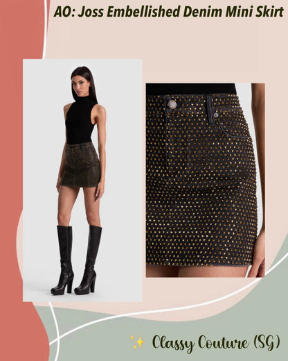 AO Joss Rhinestone Embellished Denim Mini Skirt