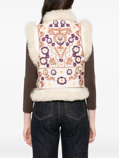 Magyar Cotton Vest with Lambskin Fur trim