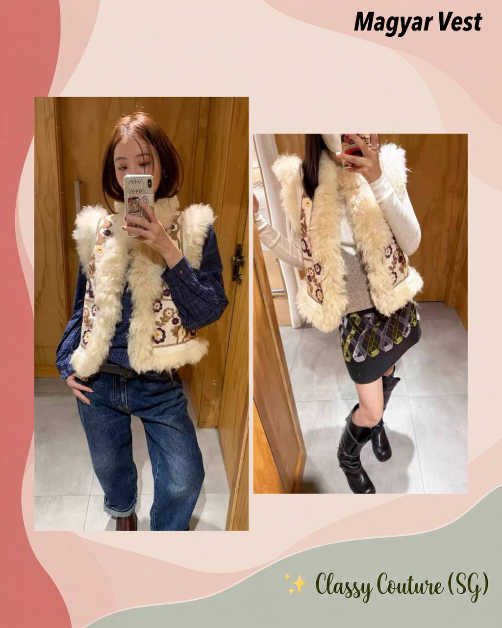Magyar Cotton Vest with Lambskin Fur trim