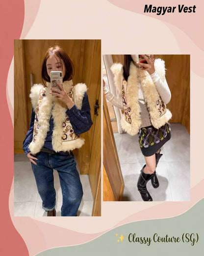 Magyar Cotton Vest with Lambskin Fur trim