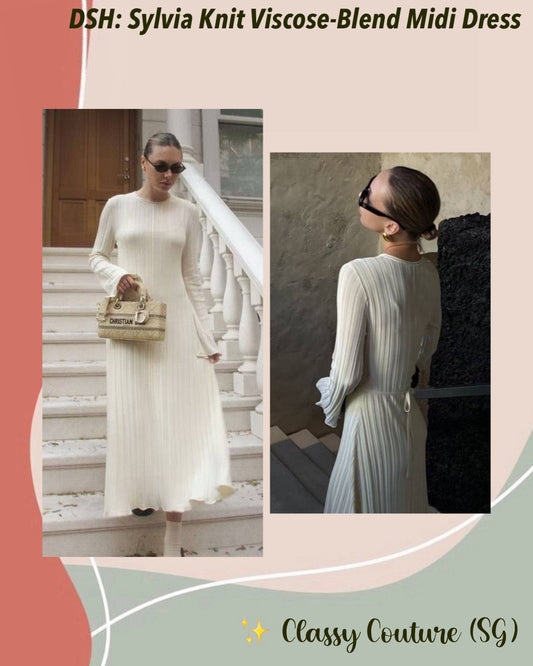 DSH Sylvia Knit Viscose-Blend Long Sleeve Midi Dress in Cream