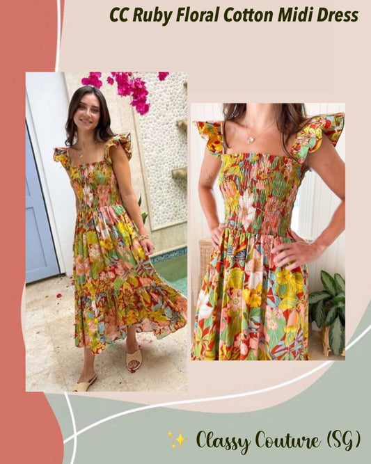 CC Ruby Smocked Cotton Midi Dress