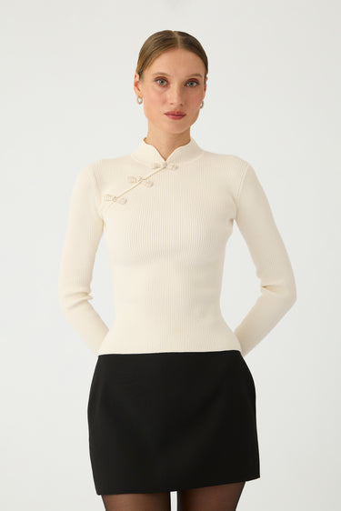 2 Colors! SAU Dakota Viscose Knit Long Sleeve Mandarin Top