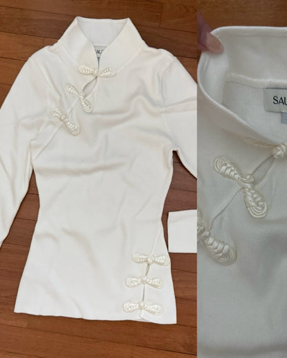 2 Colors! SAU Dakota Viscose Knit Long Sleeve Mandarin Top