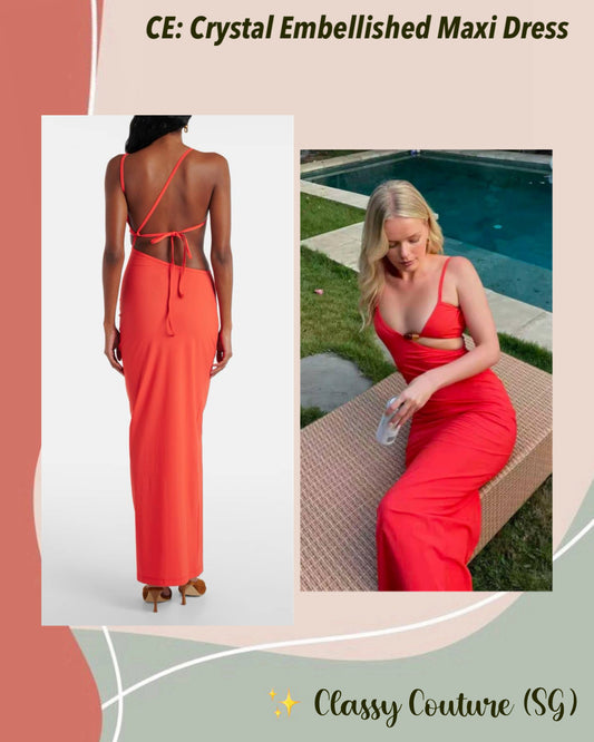 CE Crystal Embellished Maxi Dress in Red
