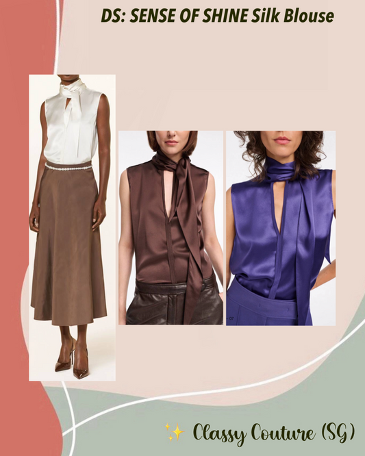 DS SENSE OF SHINE Sleeveless Silk Blouse Scarf Top