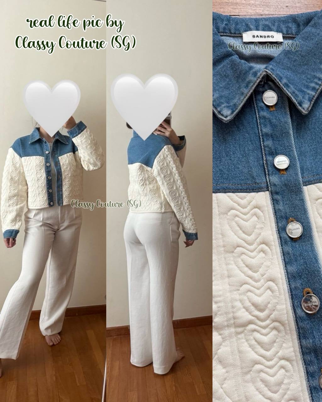 SALE! SD Dual-Material Coatigan Denim Jacket with Heart Motifs