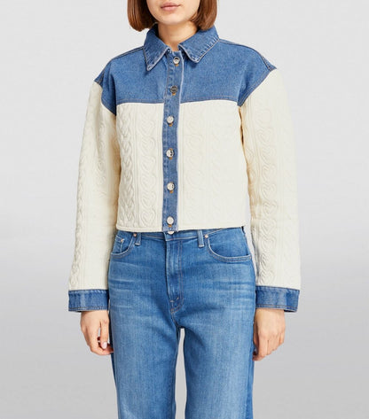 SALE! SD Dual-Material Coatigan Denim Jacket with Heart Motifs