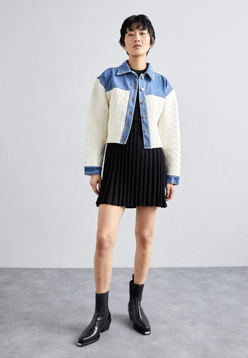 SALE! SD Dual-Material Coatigan Denim Jacket with Heart Motifs