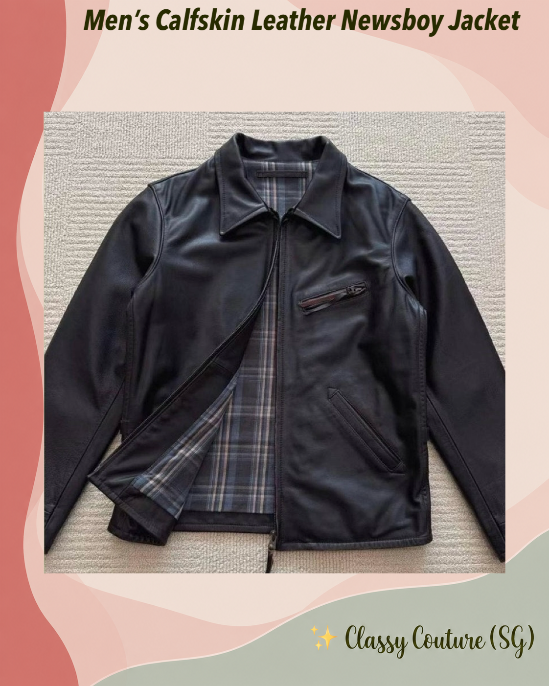 Men’s Calfskin Leather Newsboy Jacket
